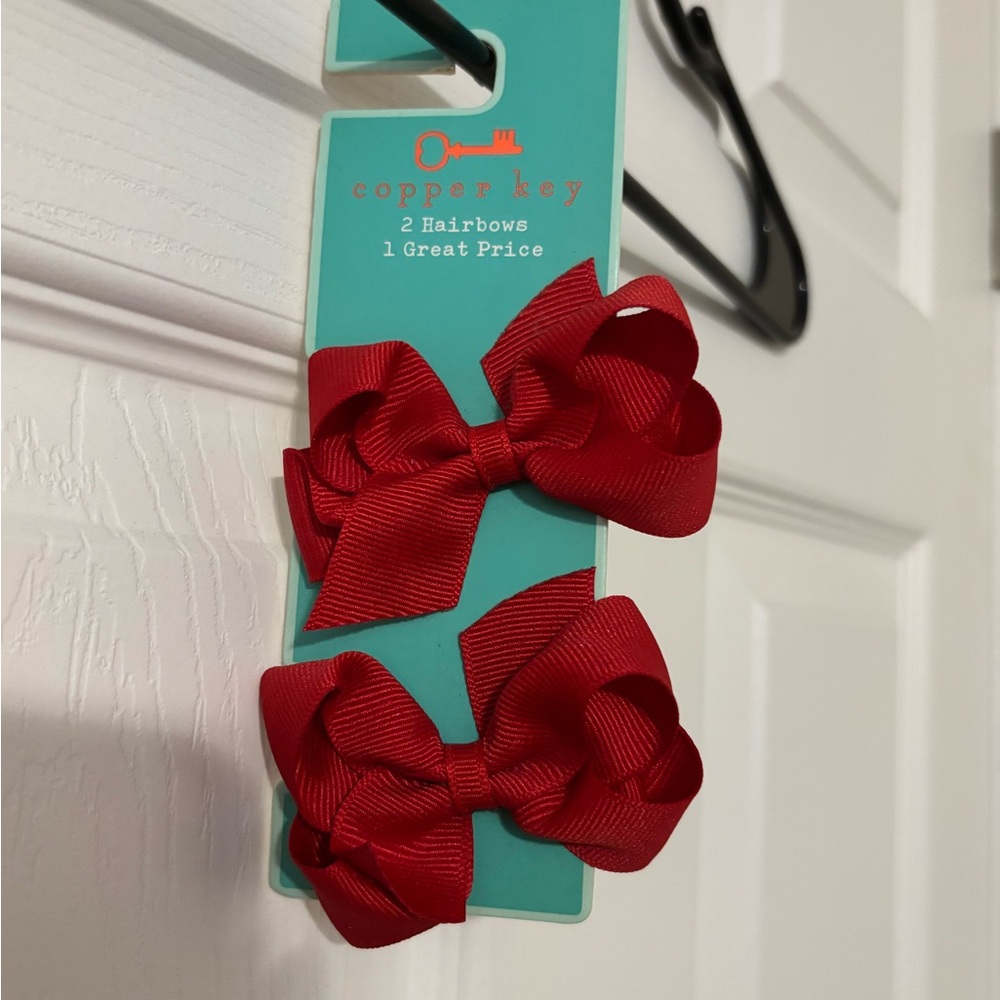 Copper Key Red Grosgrain Bow Hair Clips - 2 Pack